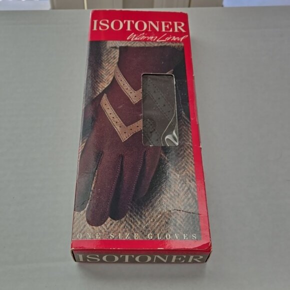 Isotoner Warm Lined Fully Knit Lined Longer Length Genuine Leather Detail - Picture 1 of 12